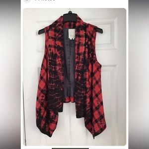 ANTHROPOLOGIE Elevenses Roxanne Red & Black Buffalo Plaid Vest Size Medium